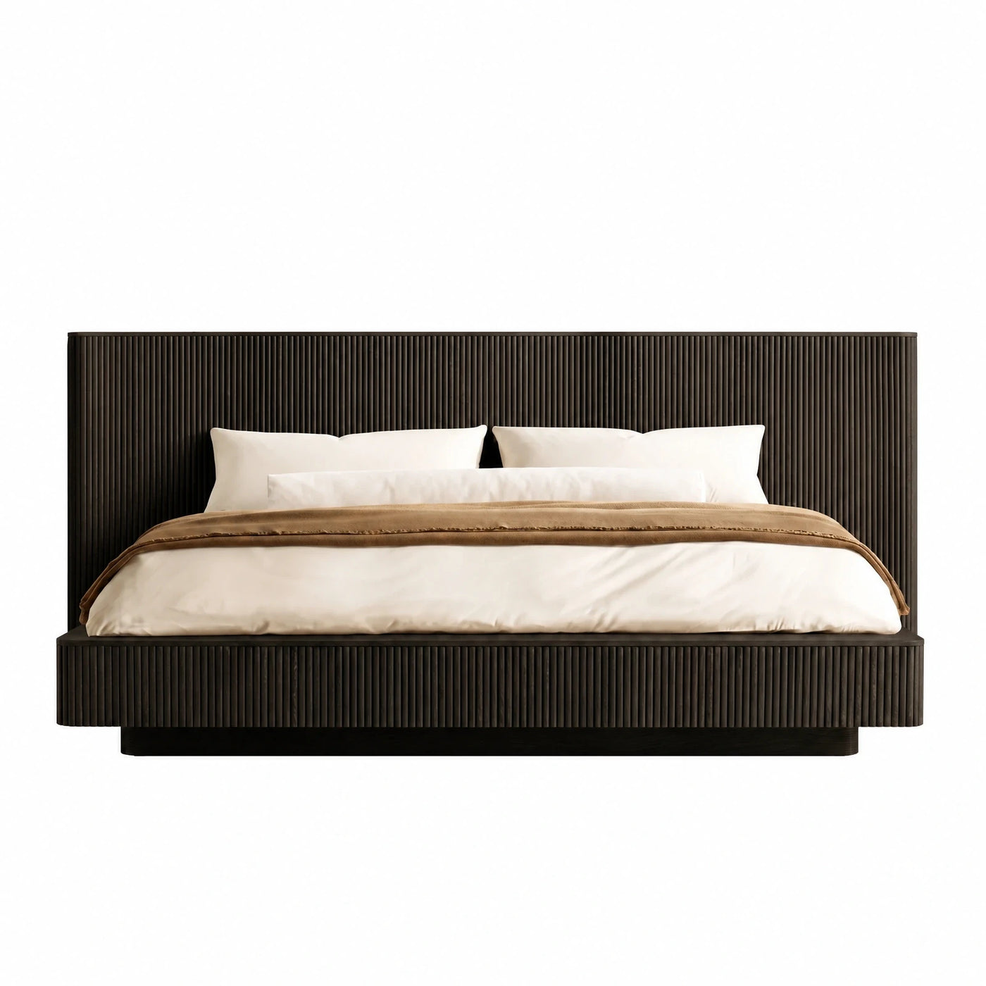 Dark Wood Fluted Panel Bed Frame