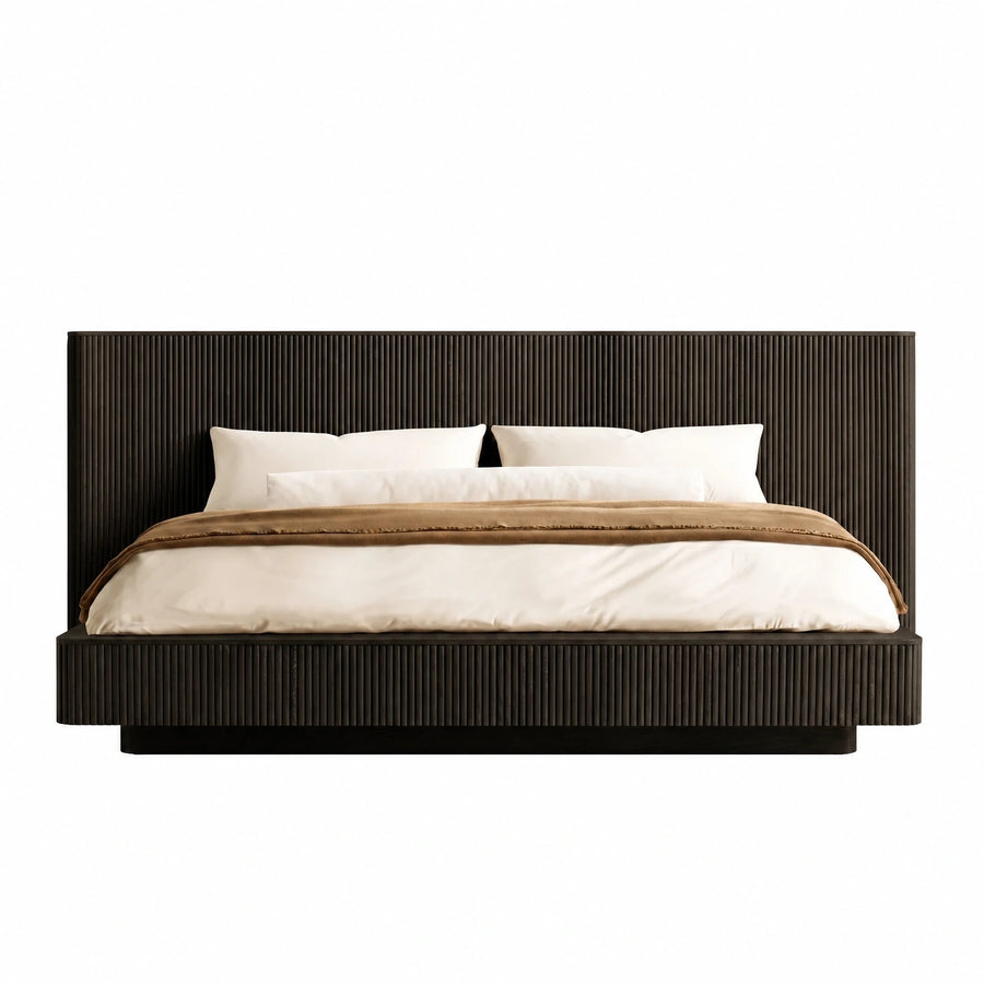 Dark Wood Fluted Panel Bed Frame