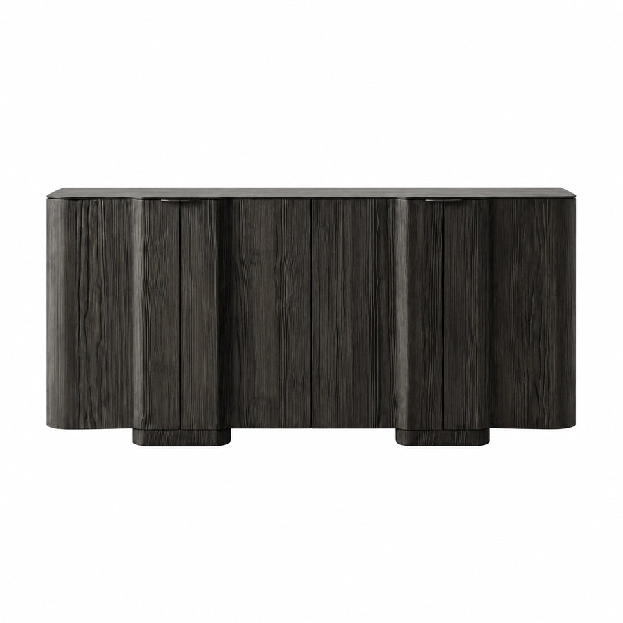 Dark Wood Fluted Sideboard Cabinet