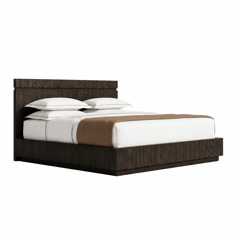 Dark Wood Platform Bed with Panel Headboard