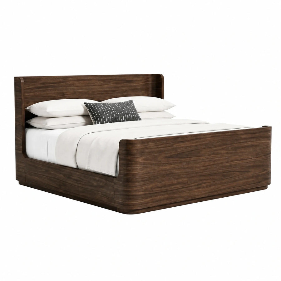 Dark Wood Platform Bed with Curved Headboard