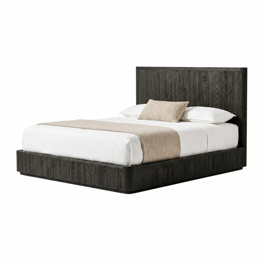 Dark Wood Platform Bed with Tall Headboard