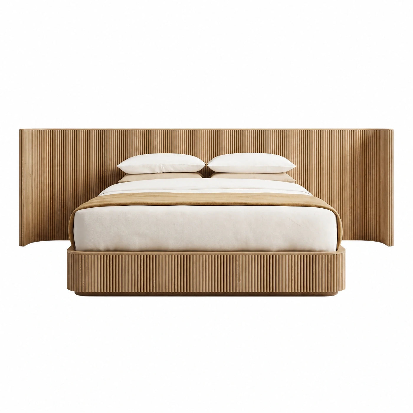 Fluted Wood Platform Bed with Extended Headboard