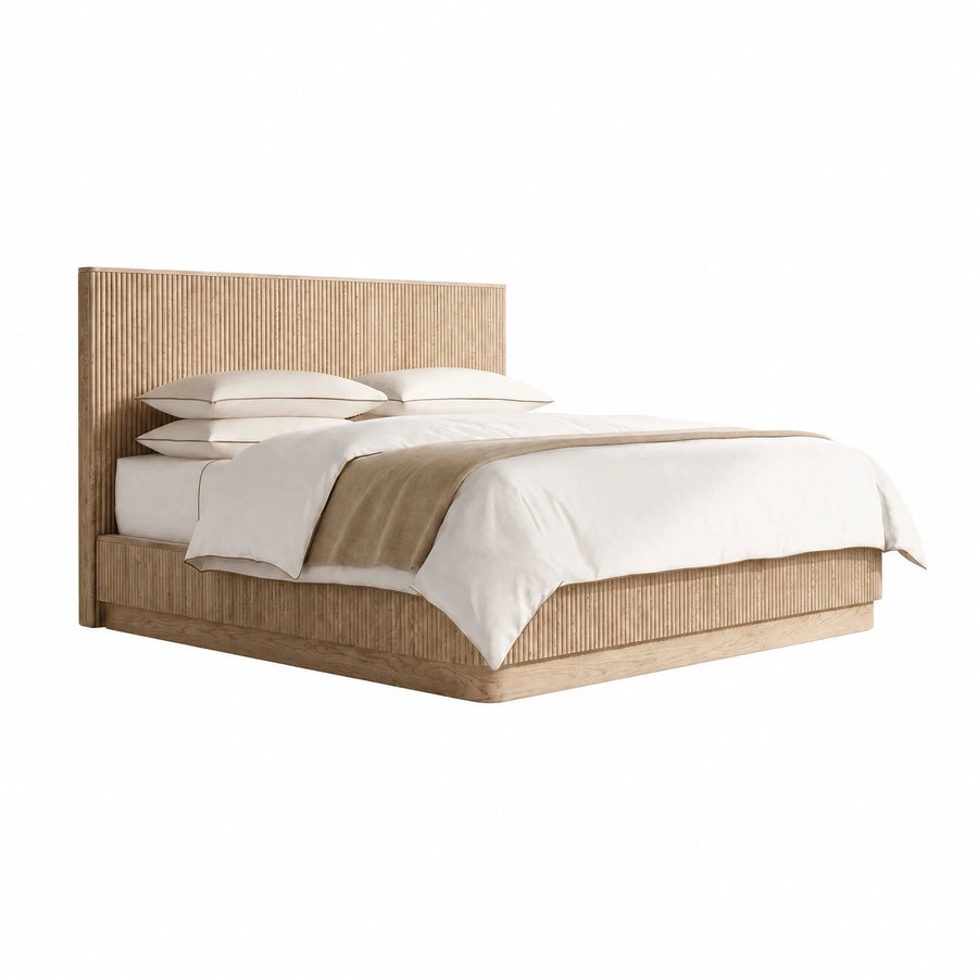 Fluted Wood Platform Bed with Headboard