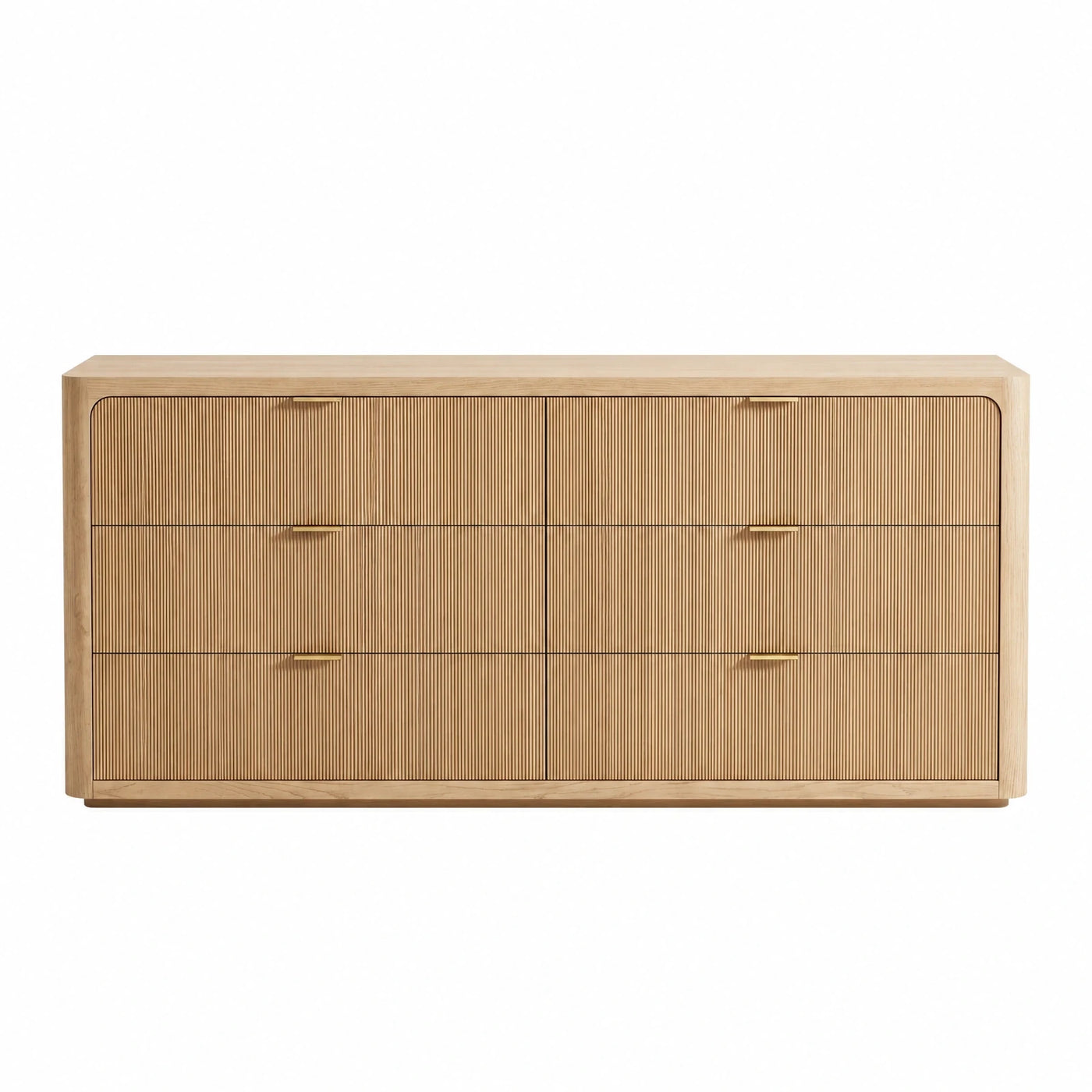 Light Wood Six-Drawer Dresser with Fluted Fronts