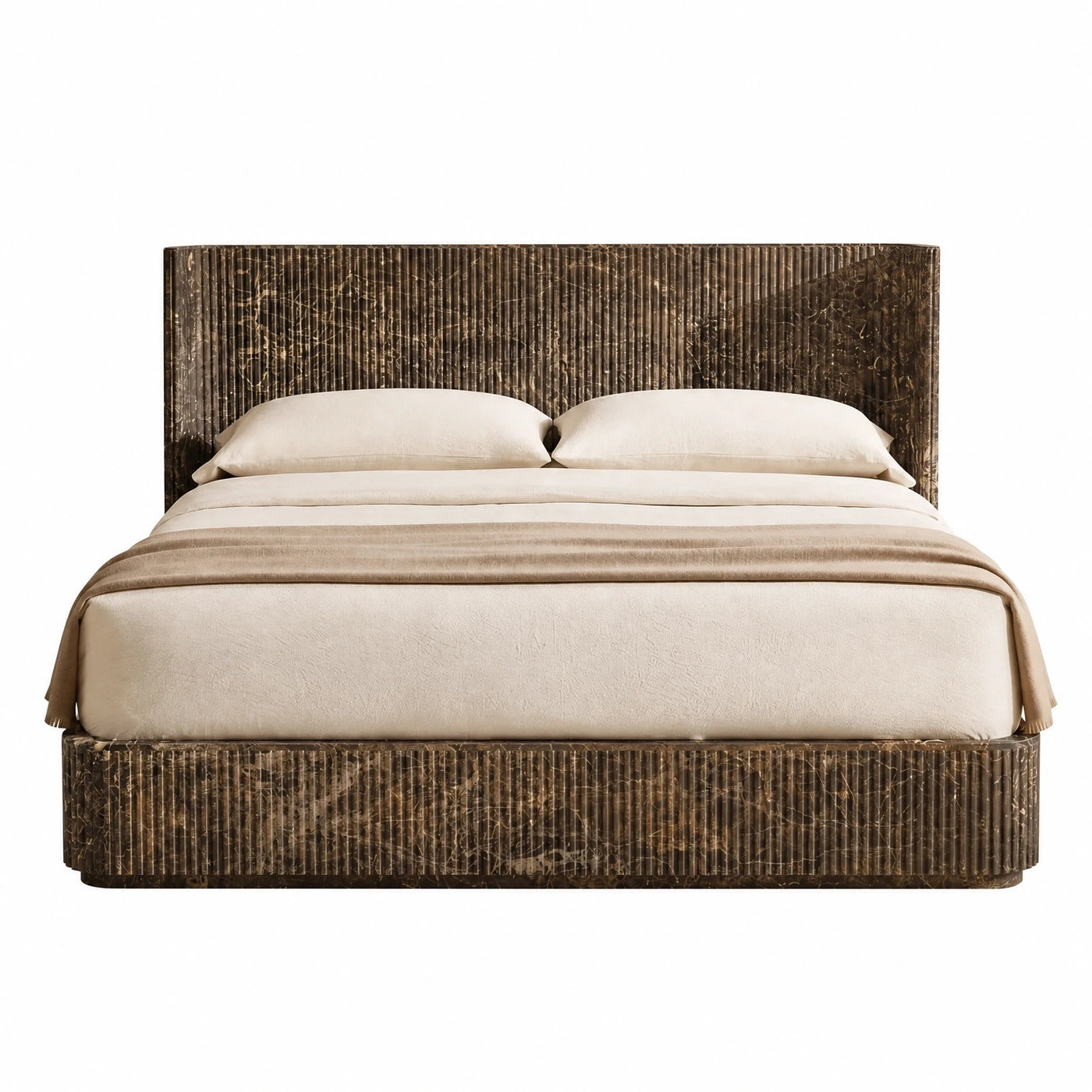 Fluted Marble Platform Bed with Headboard