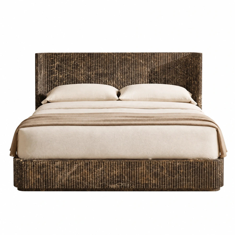 Fluted Marble Platform Bed with Headboard