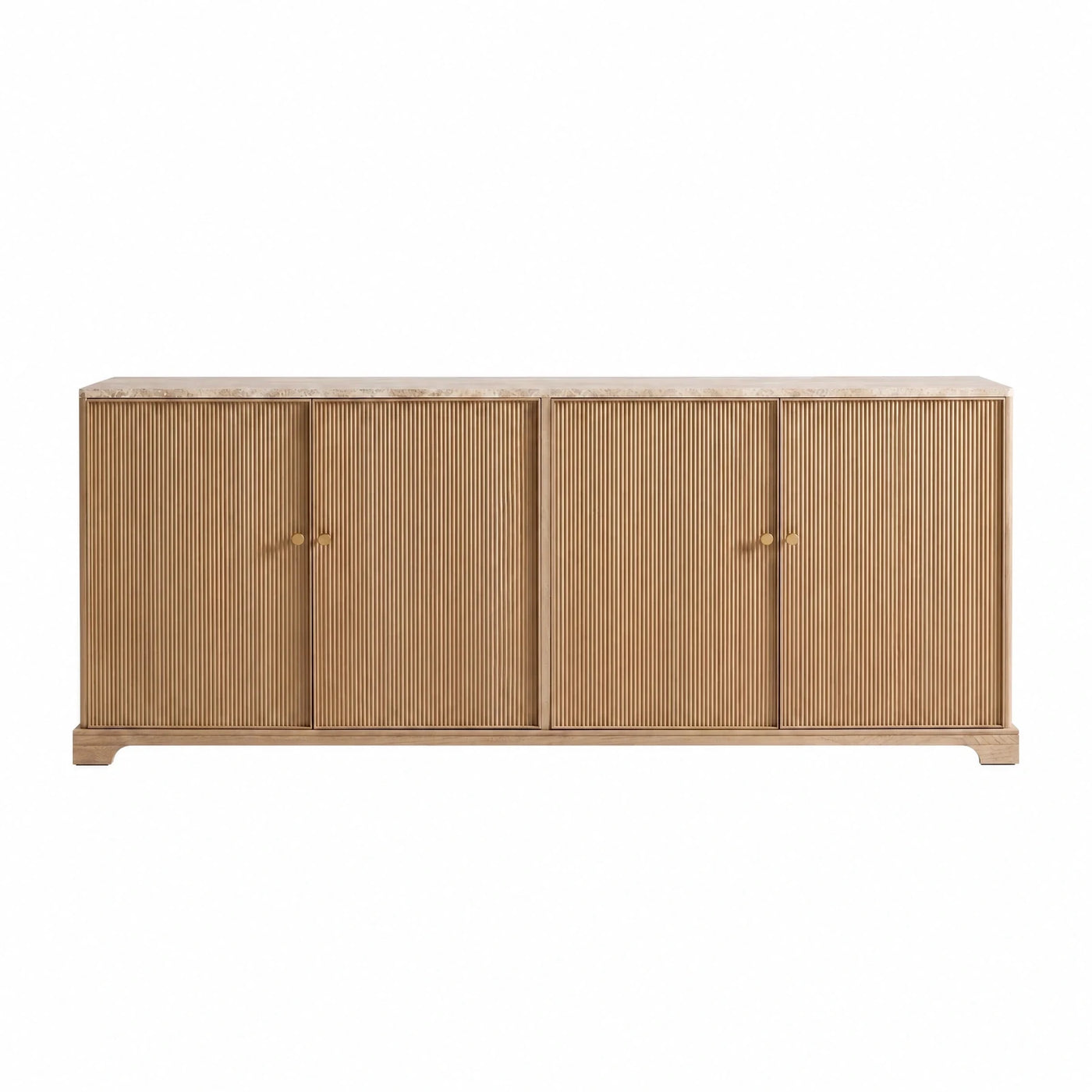 Light Wood Fluted Door Sideboard with Stone Top