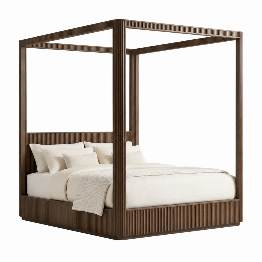 Fluted Wood Four-Poster Canopy Bed Frame