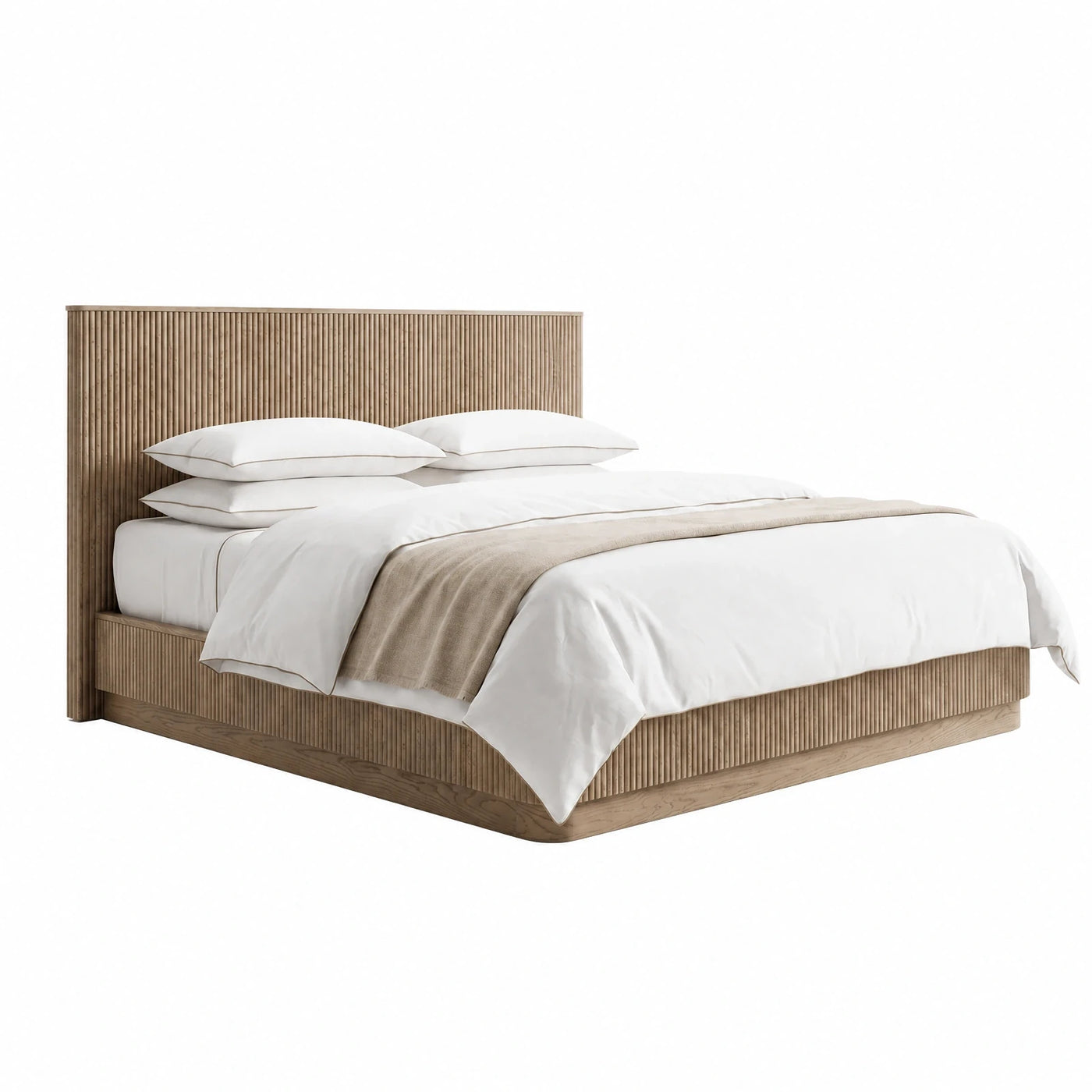 Fluted Wood Platform Bed with Headboard