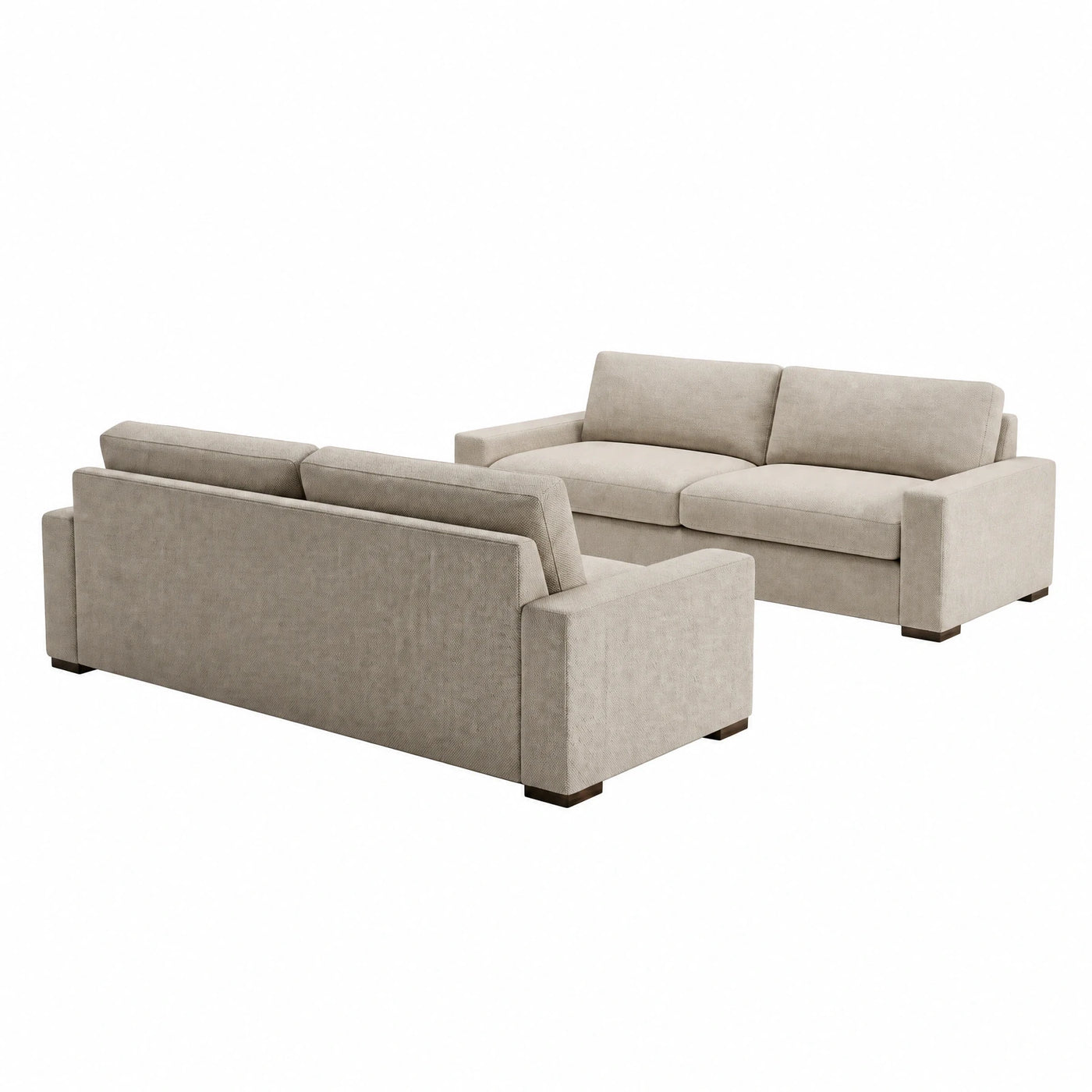 Beige Fabric Modular Sofa Set with Wooden Legs
