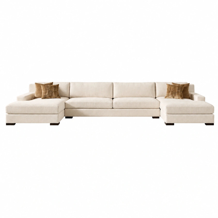 Cream Fabric Double Chaise Sectional Sofa
