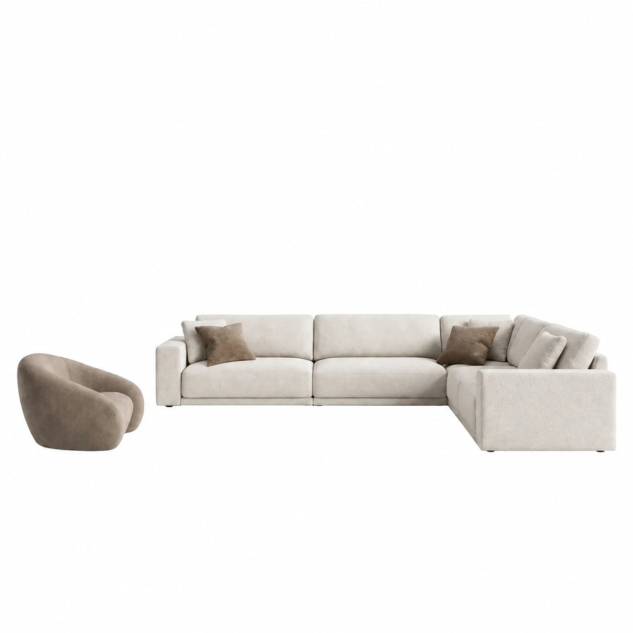 Cream Modular Sectional Sofa with Accent Chair