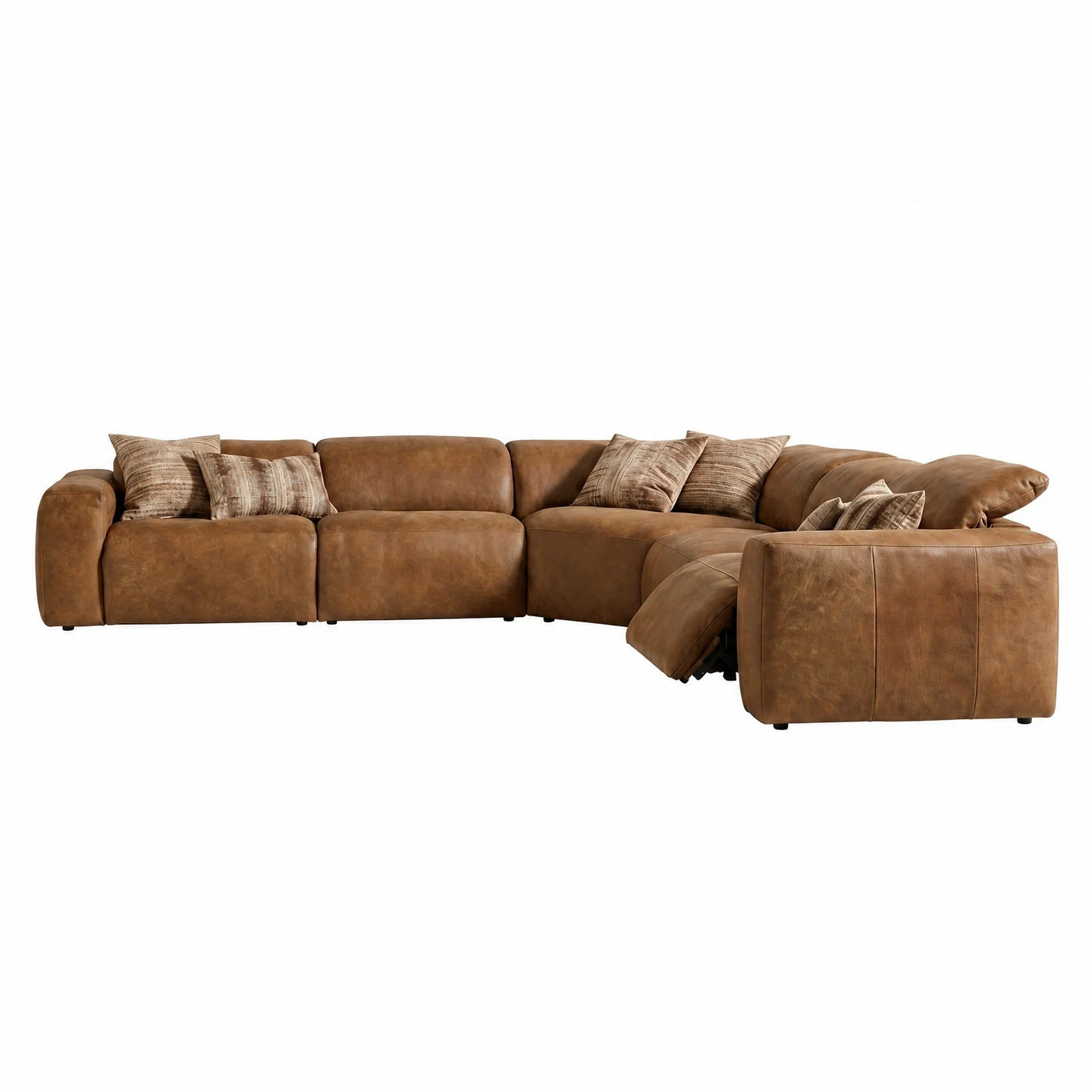 Brown Leather Sectional Sofa with Recliner