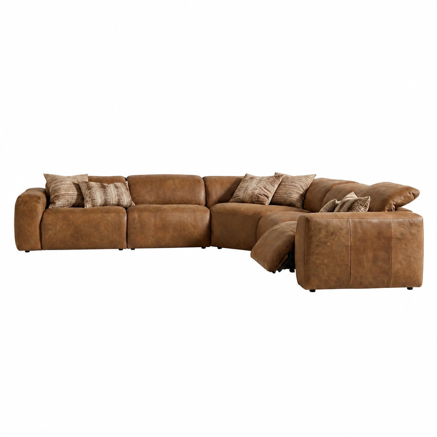 Brown Leather Sectional Sofa with Recliner