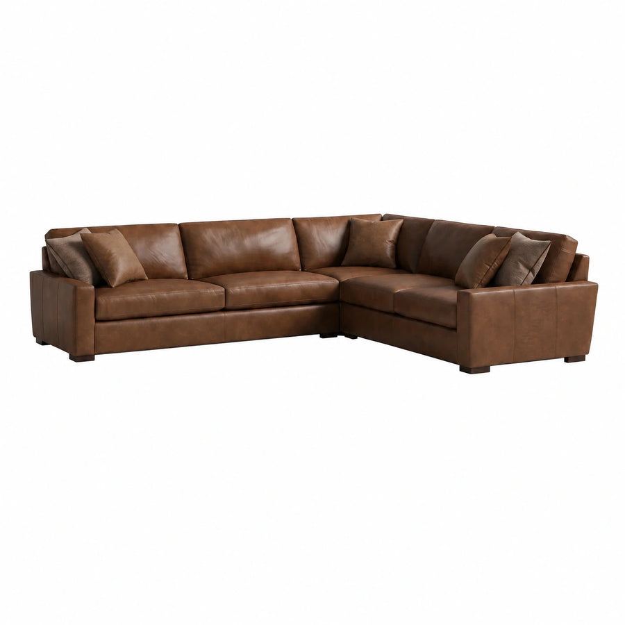 Brown Leather L-Shaped Sectional Sofa