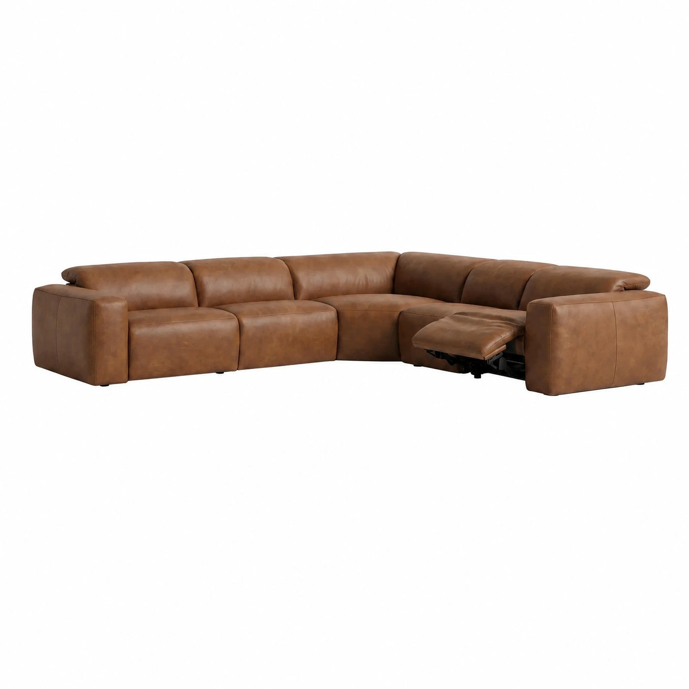 Brown Leather L-Shaped Sectional Sofa with Recliner