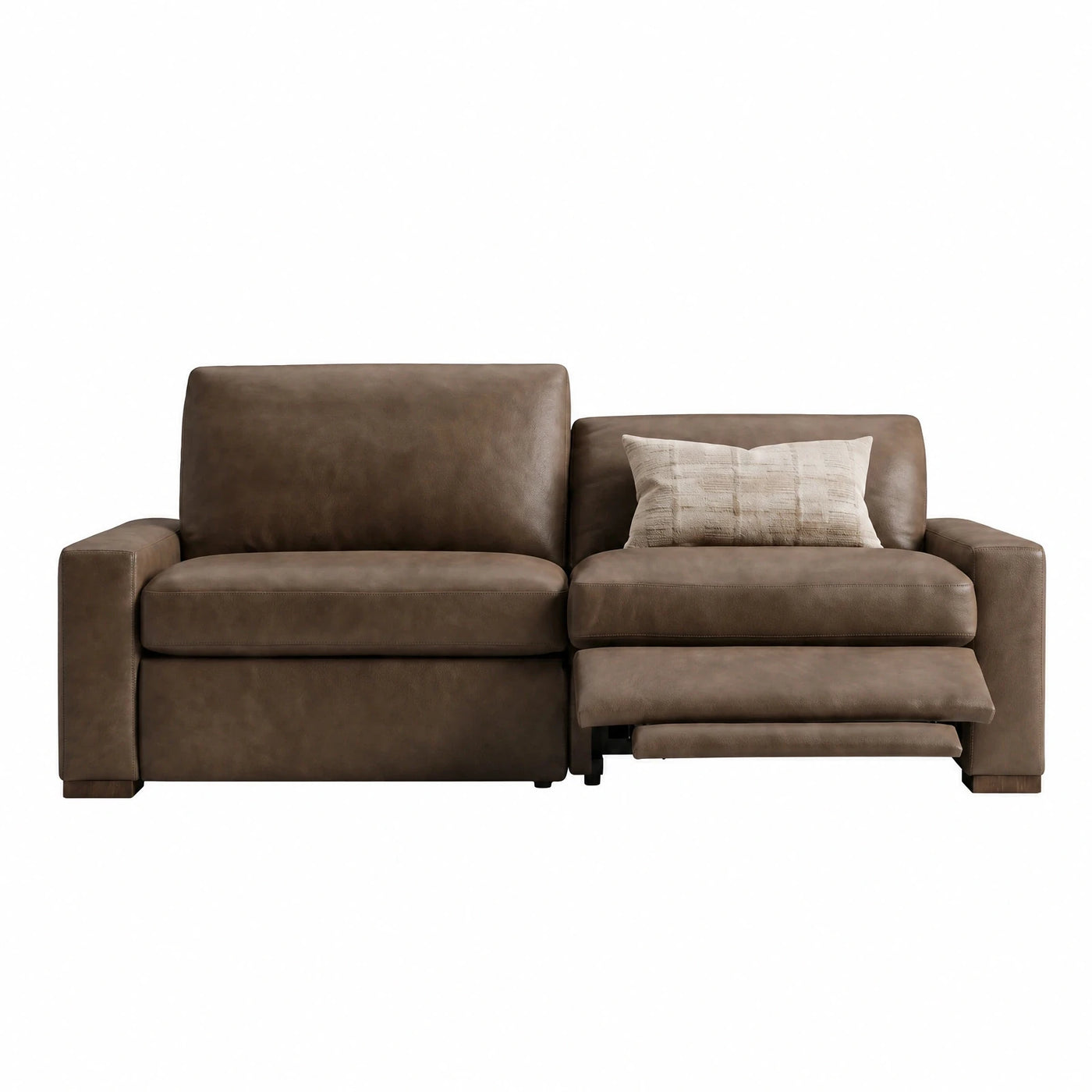 Brown Leather Reclining Loveseat with Chaise
