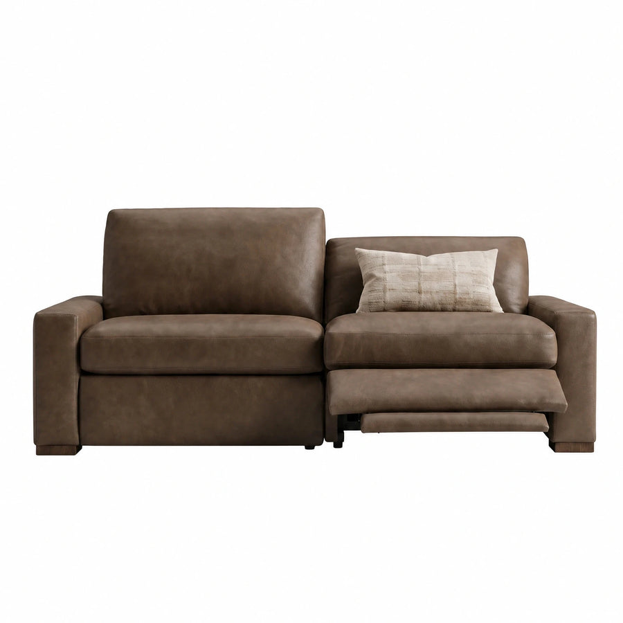Brown Leather Reclining Loveseat with Chaise