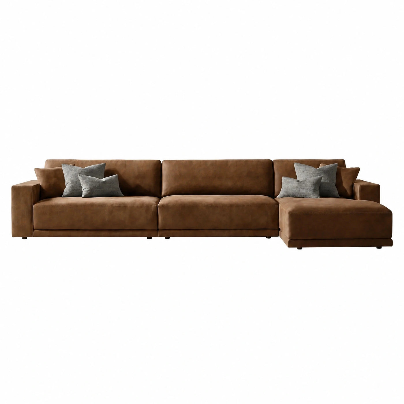 Brown Leather Sectional Sofa with Chaise