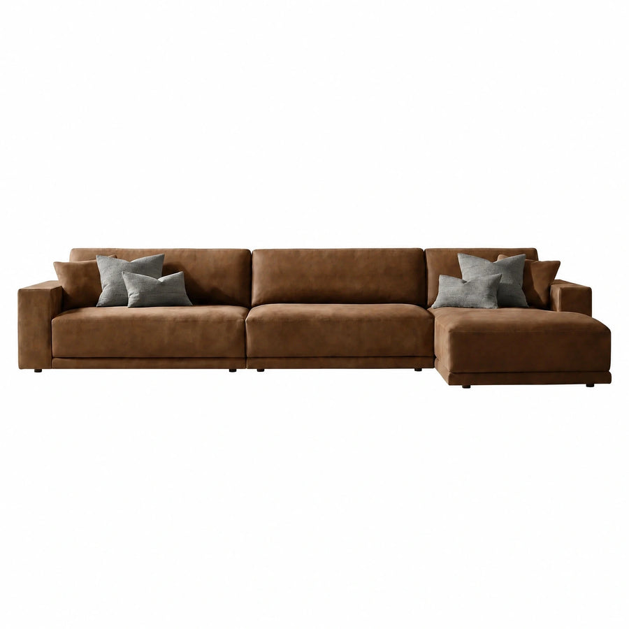 Brown Leather Sectional Sofa with Chaise