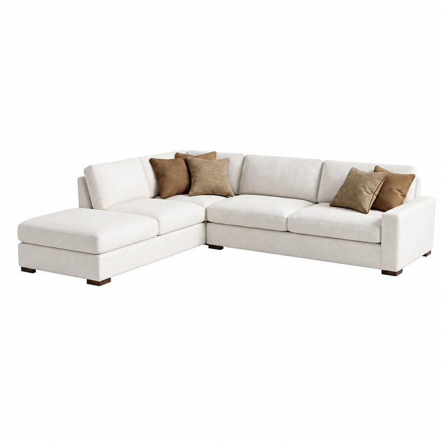 Cream Fabric L-Shaped Sectional Sofa with Chaise
