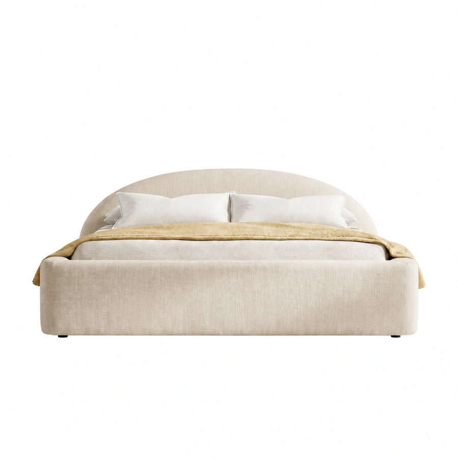 Cream Fabric Upholstered Bed with Curved Headboard