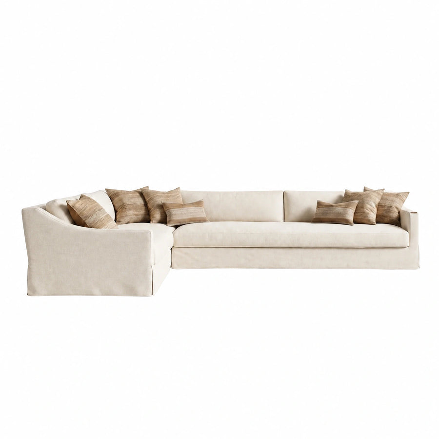 Cream Fabric L-Shaped Sectional Sofa with Pillows