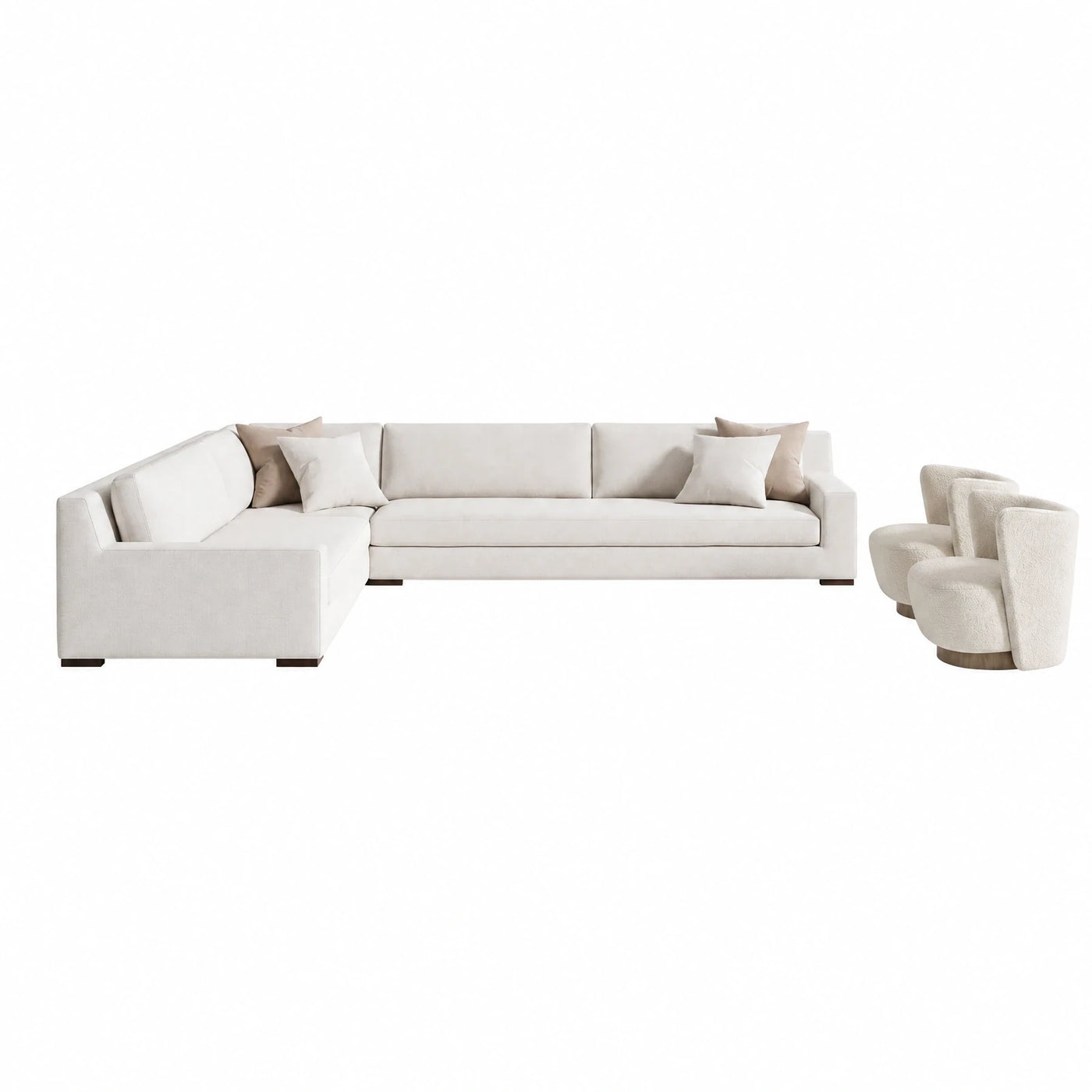 Cream Fabric Sectional Sofa Set with Swivel Chairs