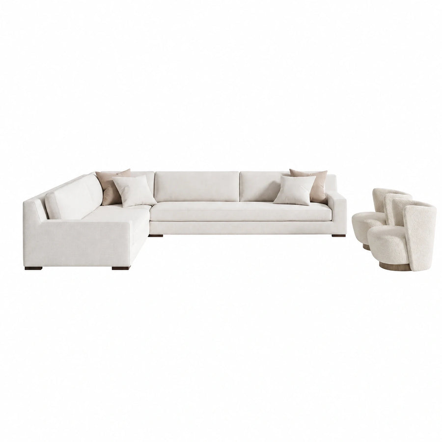 Cream Fabric Sectional Sofa Set with Swivel Chairs