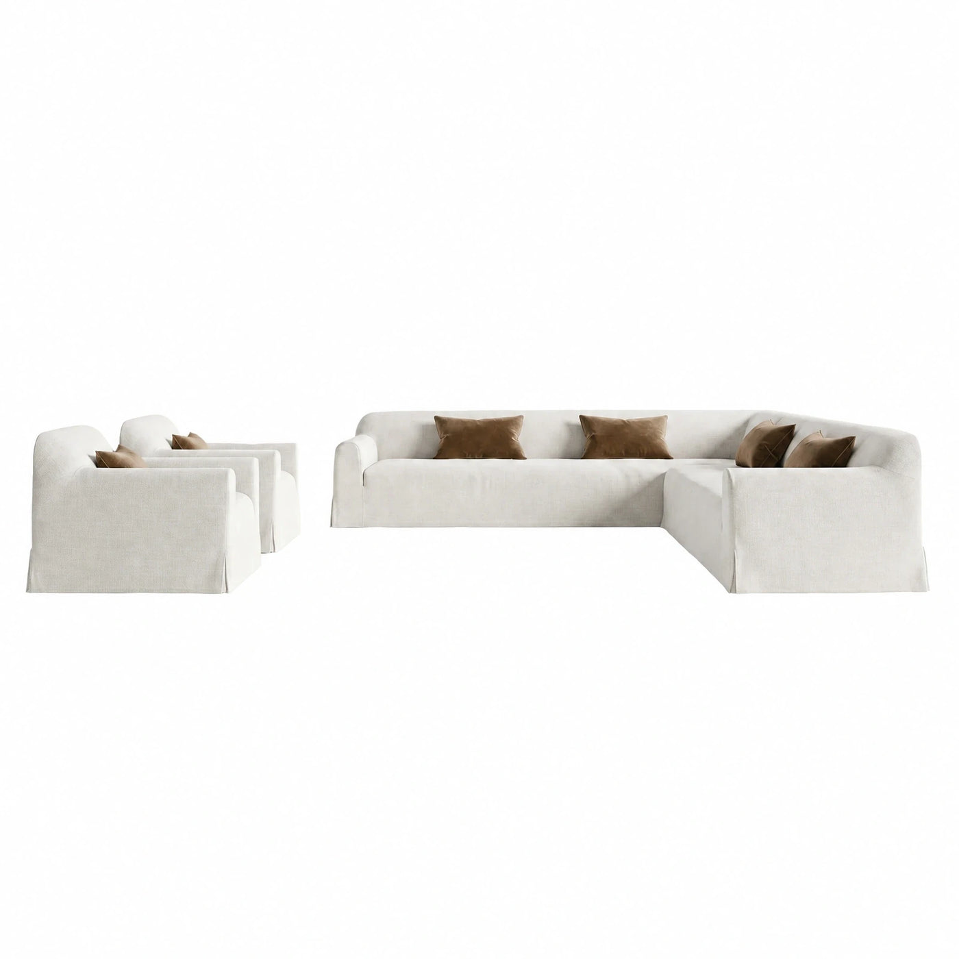 Cream Fabric Sectional Sofa Set with Armchairs