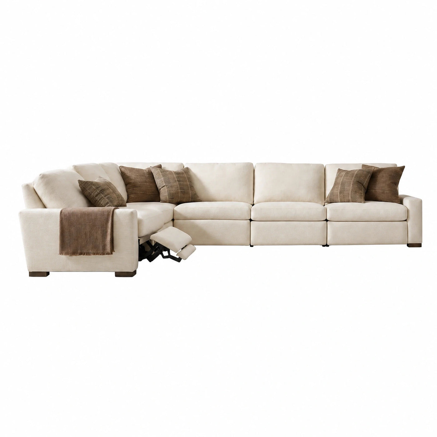 Cream Fabric Sectional Sofa with Recliner