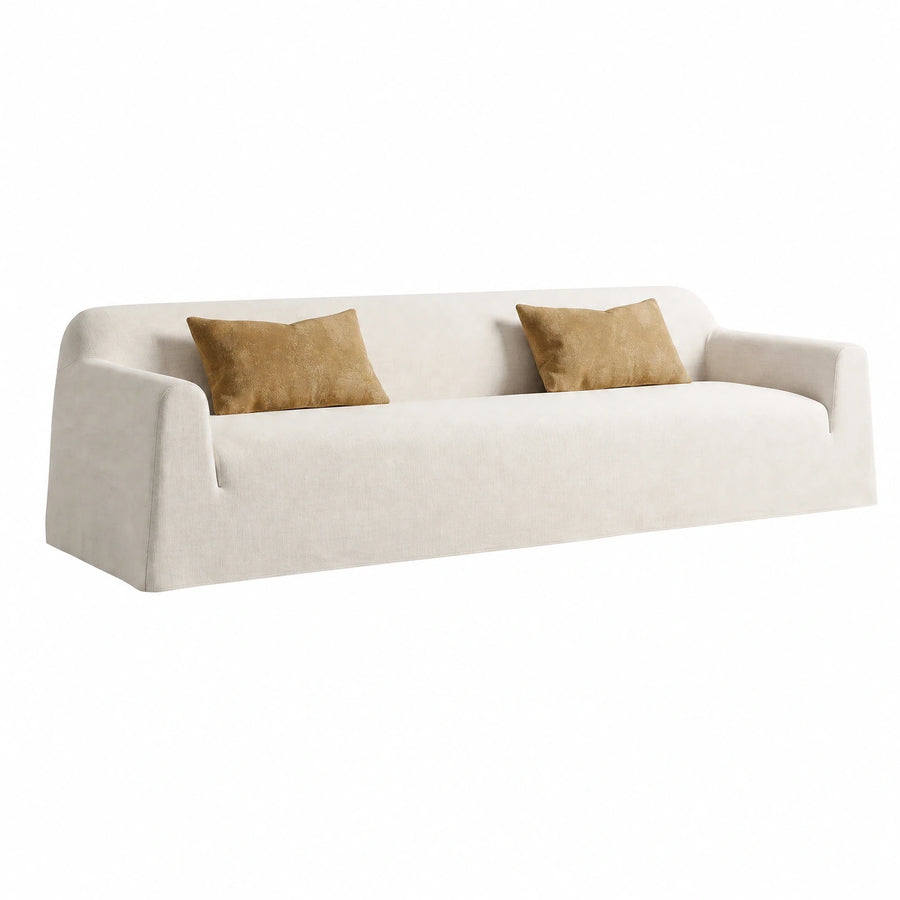 Cream Fabric Sofa with Gold Pillows