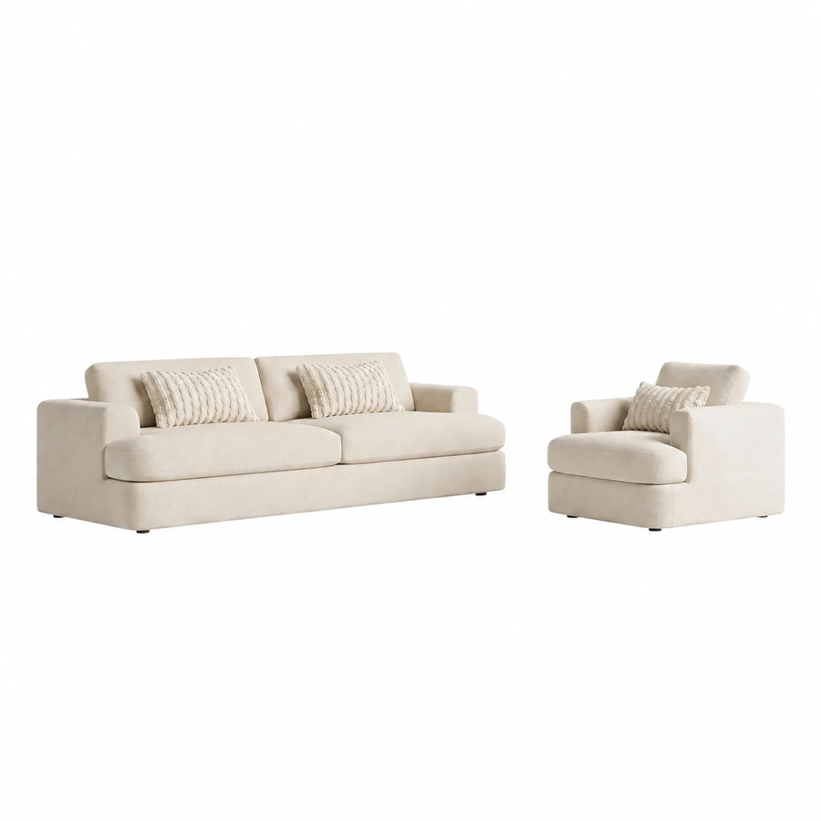 Cream Fabric Sofa and Armchair Set