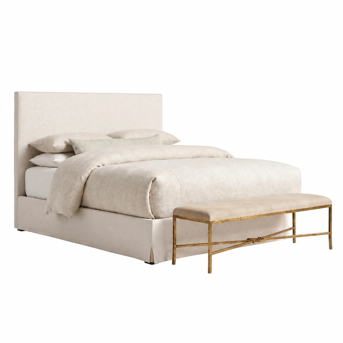 Cream Upholstered Platform Bed with Tall Headboard