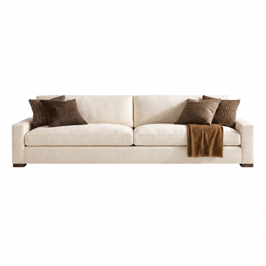 Cream Fabric Sofa with Brown Pillows