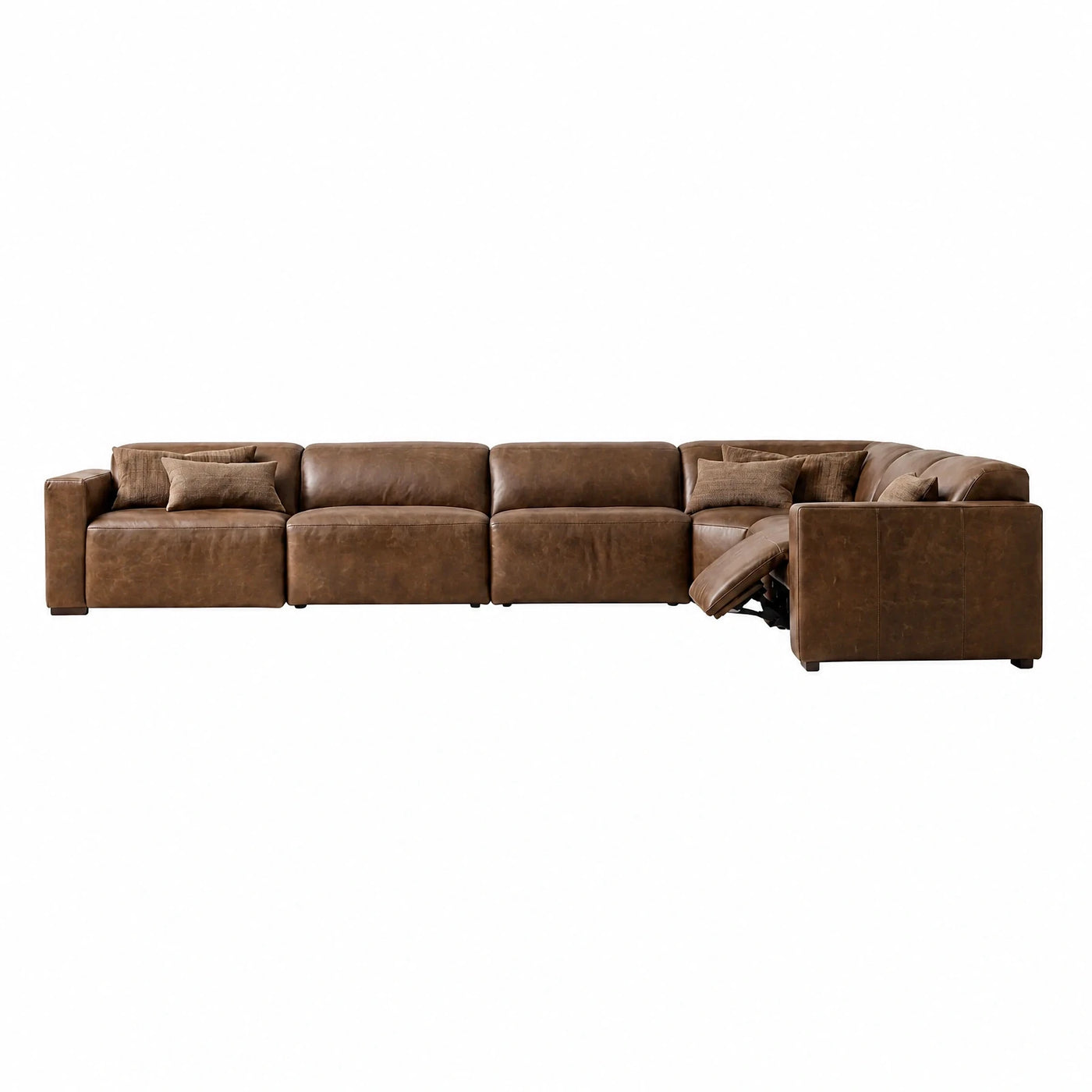 Brown Leather Sectional Sofa with Recliner