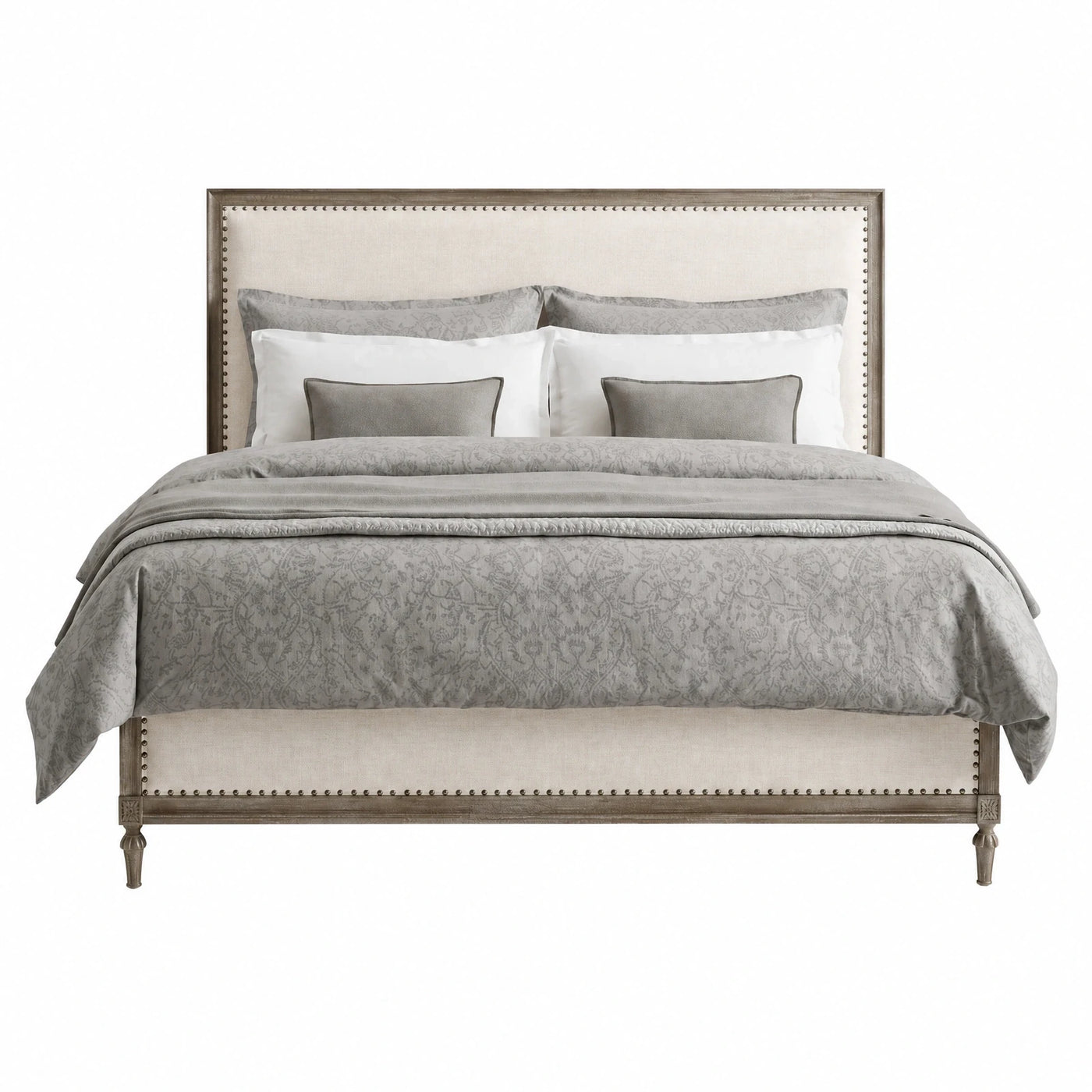 Upholstered Panel Bed with Nailhead Trim