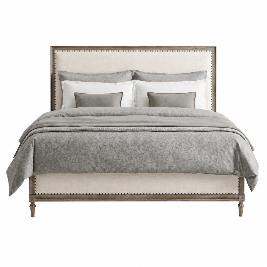 Upholstered Panel Bed with Nailhead Trim