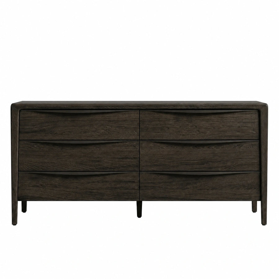 Dark Wood Six-Drawer Dresser with Tapered Legs