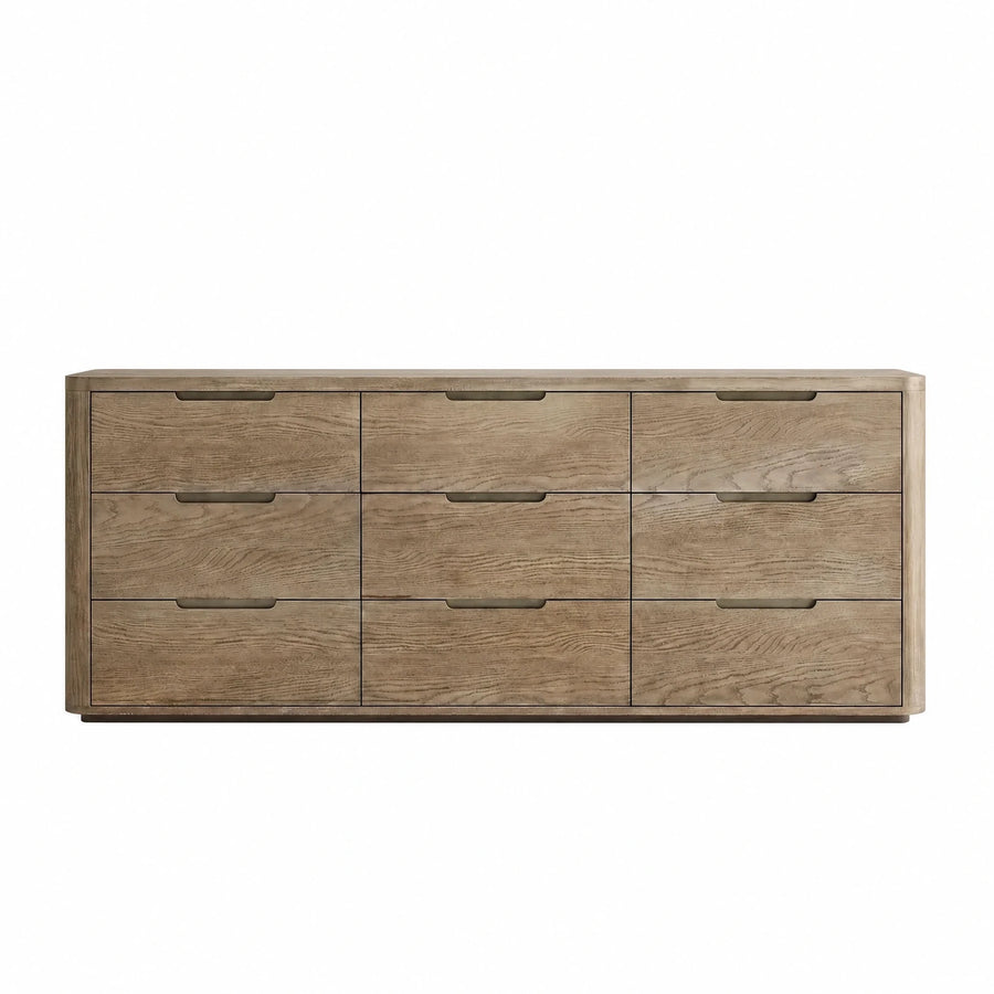 Nine-Drawer Wooden Dresser with Integrated Handles