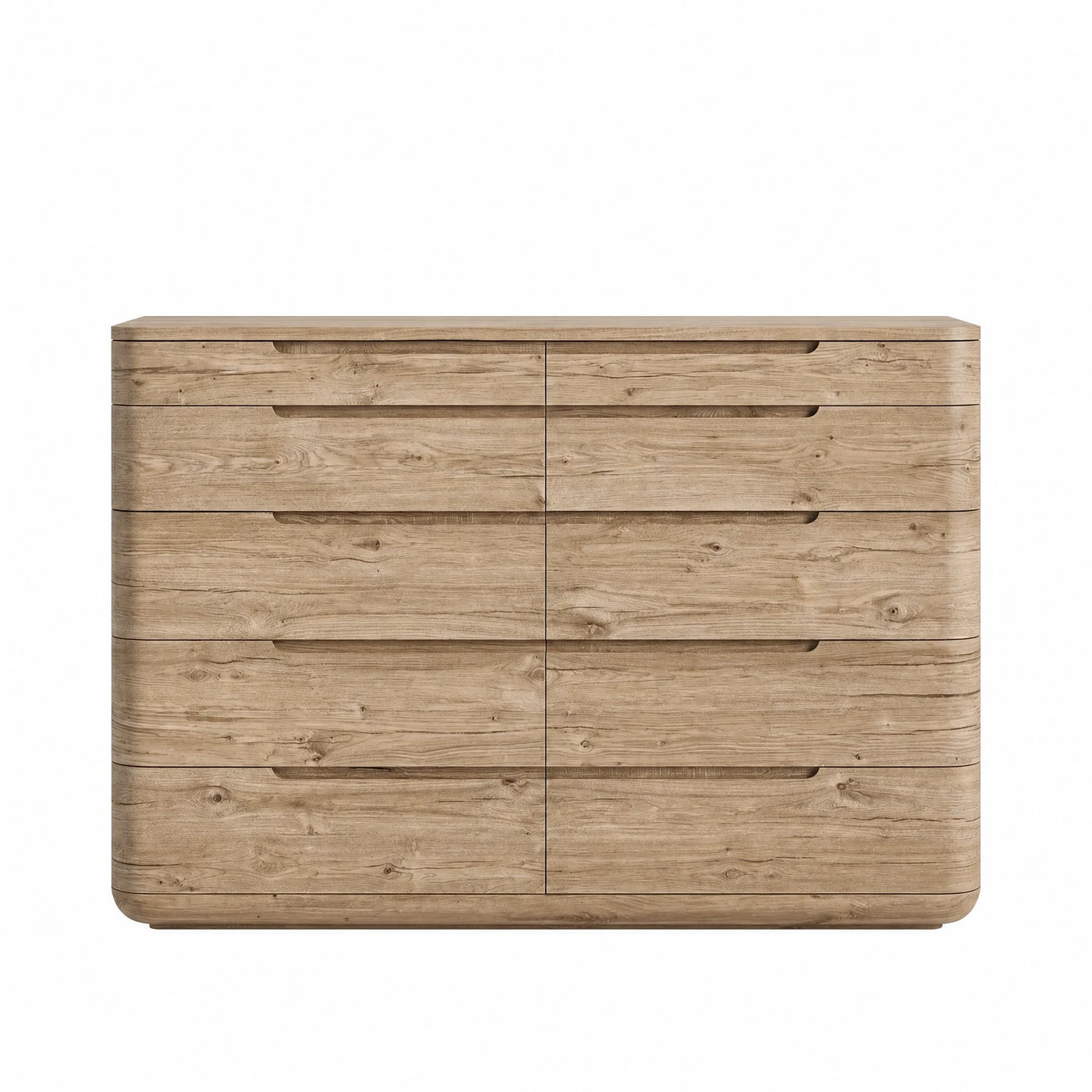 Light Oak Wood 10-Drawer Dresser with Rounded Corners