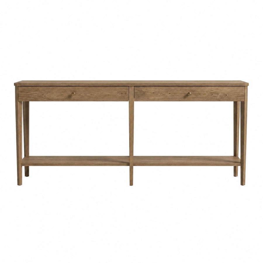 Wood Console Table with Two Drawers and Lower Shelf