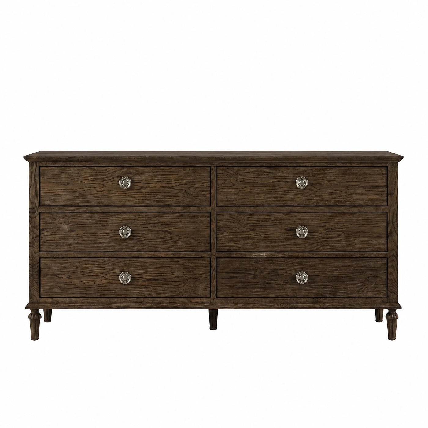 Dark Wood Six-Drawer Dresser with Turned Legs