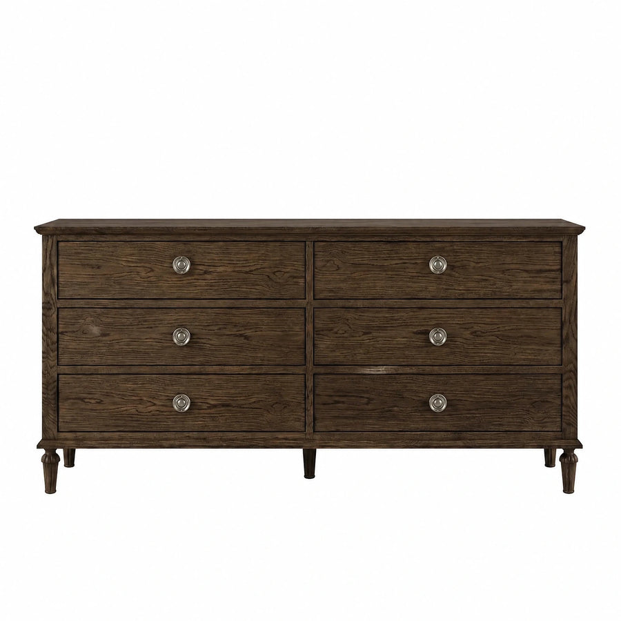 Dark Wood Six-Drawer Dresser with Turned Legs