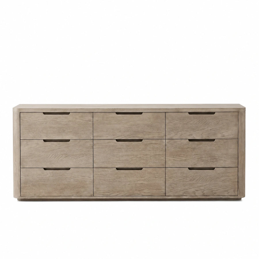 Nine-Drawer Wooden Dresser with Integrated Handles