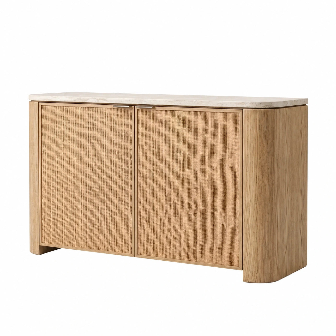 Light Wood Rattan Sideboard with Stone Top