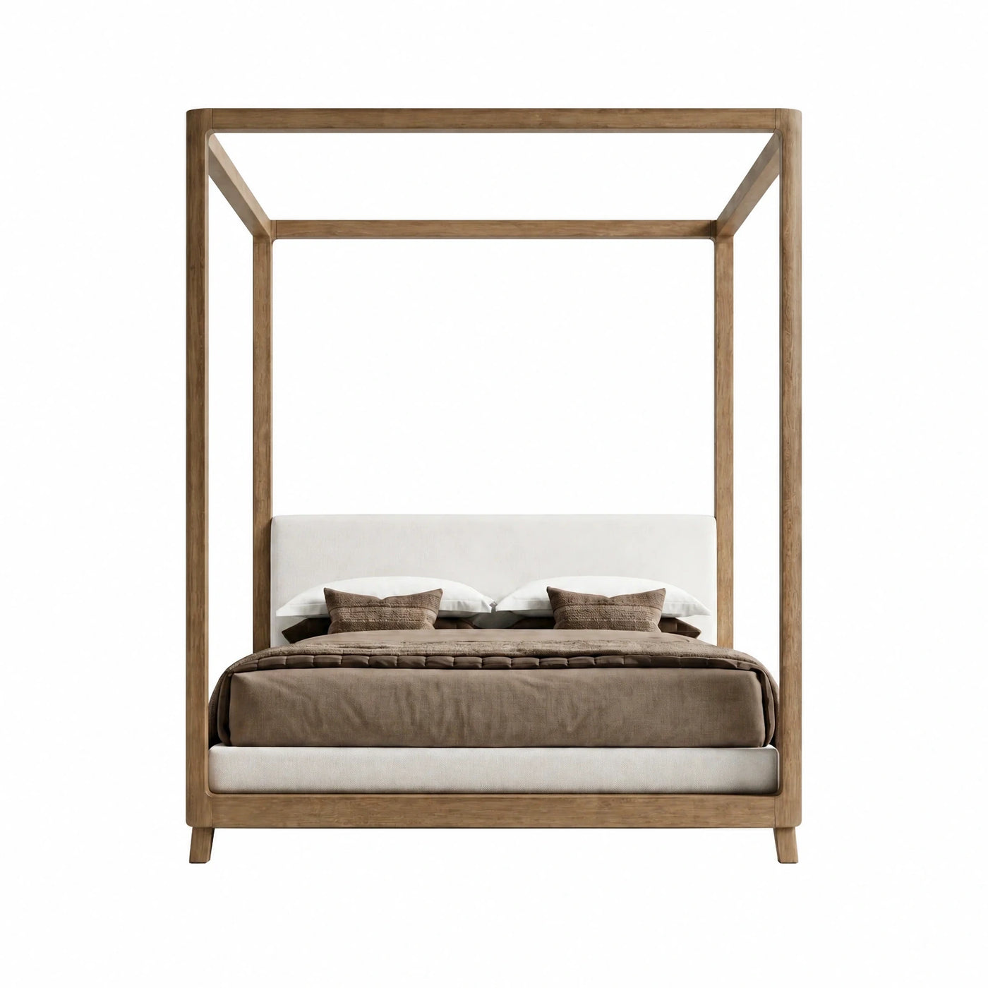 Modern Wooden Canopy Bed with Upholstered Headboard