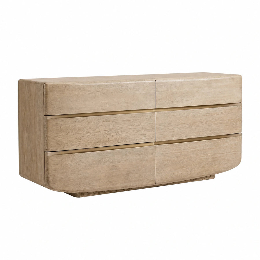 Light Wood Six-Drawer Dresser with Curved Front
