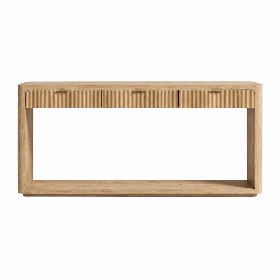 Light Oak Wood Console Table with Three Drawers